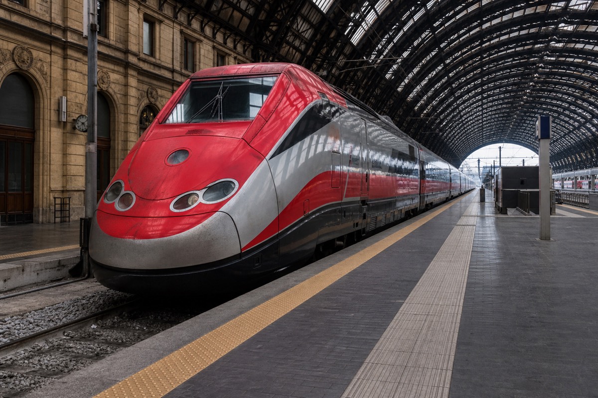 A high-speed train at the platform, a fast way to start a day trip from Rome
