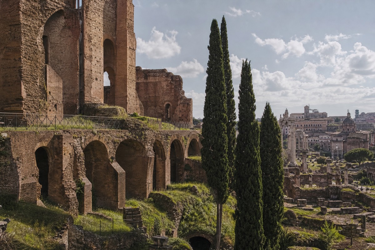 The ruins of the imperial palaces on Palatine Hill above the Roman Forum, a common stop when hiring a private guide in Rome