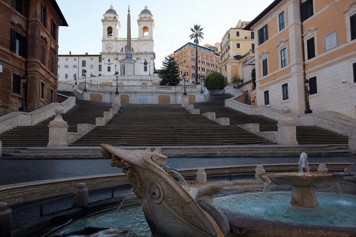 The Spanish Steps rising from Piazza di Spagna in Rome, a spot where many tourist mistakes to avoid in Italy happen