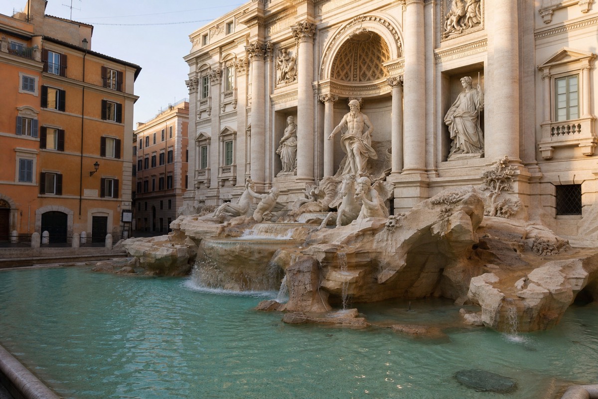 The Trevi Fountain early in the morning, a classic stop on a 3 day Rome itinerary