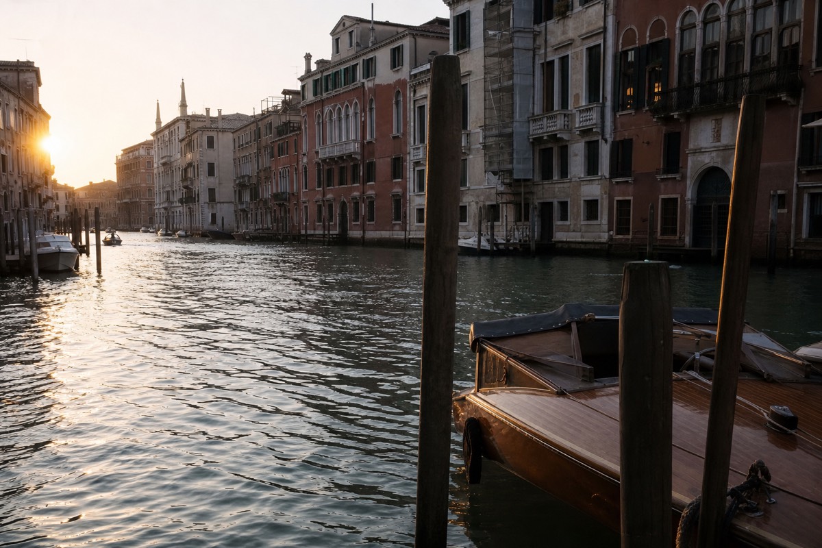 The Grand Canal in Venice lined with palaces at golden hour on a multi-city Italy itinerary